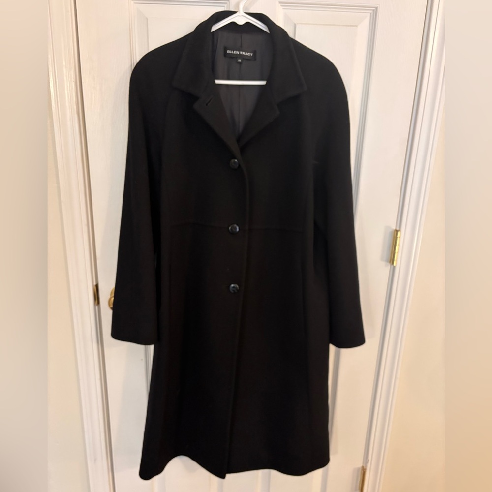 100% Cashmere Classic Black Pea Coat Luxury Size 14